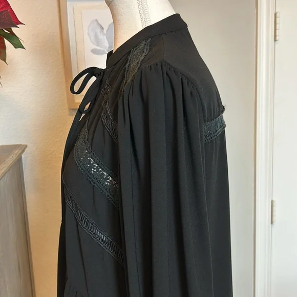 PINCH | Black Chiffon Tiered Long-Sleeve Dress | Medium - Picture 8 of 14